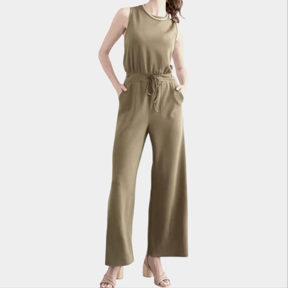 Davi & Dani Solid Knit Jumpsuit In Olive Green Women's Size Large NWT